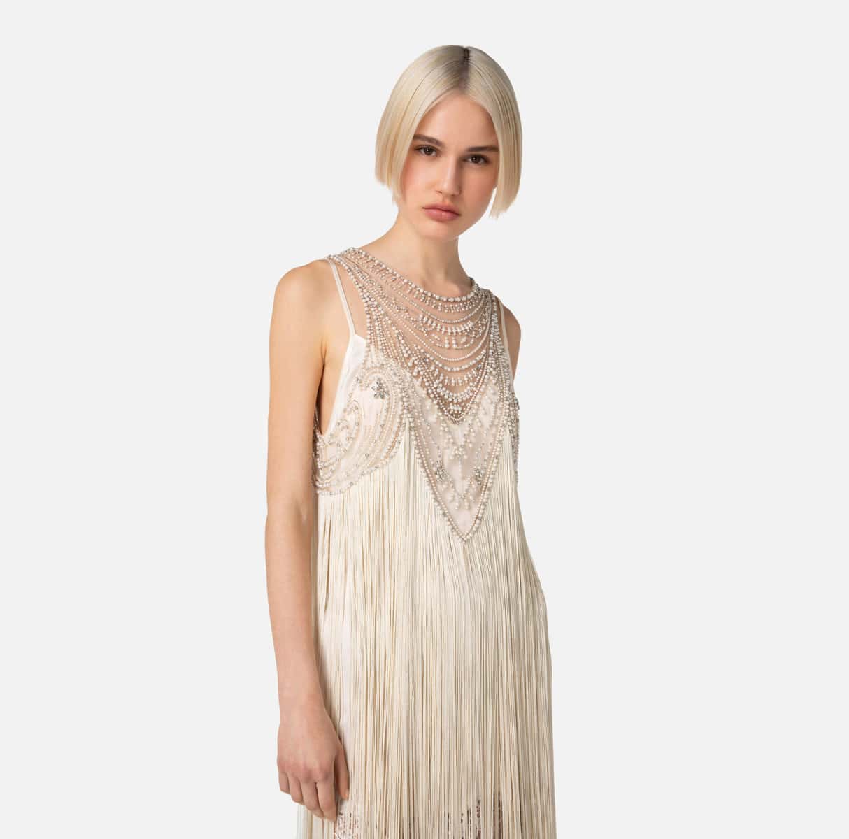 Tulle Red Carpet dress with fringes and beads - Image 4